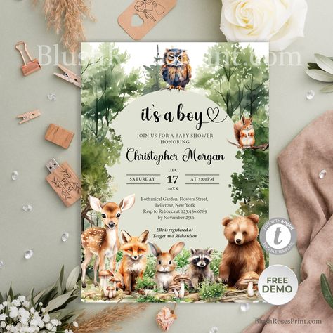 Woodland Baby Shower Invitation Template EDITABLE Forest Greenery Gender Neutral Woodland Animals Invites, Woodland Theme Instant Download Woodland Theme Invitations, Tea Party Invitations, Baby Ready, Woodland Baby Shower Invitations, Baby Shower Invitation Template, Forest Theme, Woodland Theme, Woodland Baby, Baby Sprinkle