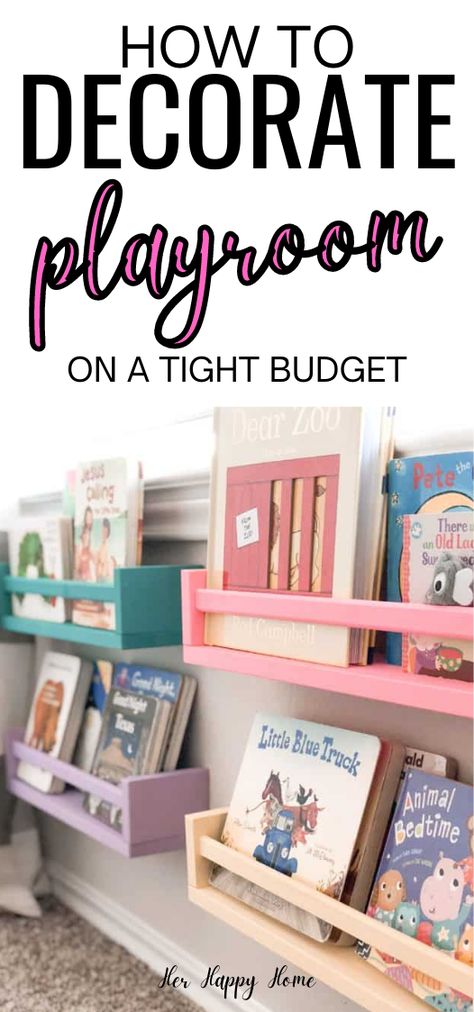 Playroom On A Budget Diy, Playroom Wall Storage, Diy Playroom Decor, Playroom Remodel, Cricut Wall Decor, Dream Playroom, Playroom On A Budget, Playroom Decor Ideas, Toy Room Organization