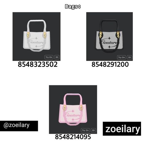 Bloxburg Decals Codes Bags, Bloxburg Purse Code, Aesthetic Purse, Dior Outfit, Bloxburg Outfits, Blocksburg Outfit Codes￼, Roblox Decals, Roblox Id, Fluffy Bag