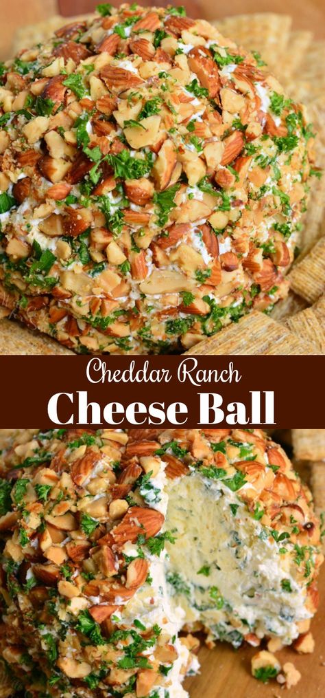 Ranch Cheddar Cheese Ball. Classic holiday appetizer that's very easy to prepare and tastes amazing. This cheese ball has a rich ranch flavor and lots of delicious sharp cheddar cheese. #appetizer #cheese #cheeseball #ranch #cheddar Cheddar Cheese Ball Recipes, Ranch Cheese Ball, Cheddar Cheese Ball, Appetizers Cheese, Easter Food Appetizers, Cheese Appetizer, Queso Cheddar, Holiday Appetizer, Cheese Ball Recipes