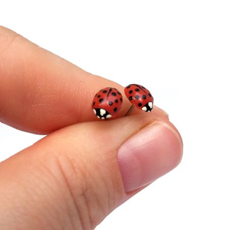 Ladybug Earrings Best Selling Items Earrings Studs Titanium - Etsy Blue Ladybug, Yellow Ladybug, Bug Earrings, Ladybug Earrings, Nose Piercing Stud, Shoe Nails, Titanium Earrings, Jewelry Care Instructions, Luck Charm