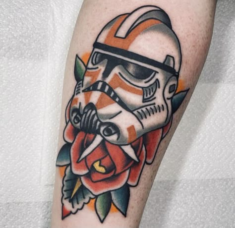 My tattoo by John Crompton of Ashton In Makerfield Wigan. Manchester Tattoo Artist, Liverpool Tattoo, Leeds Tattoo, Trad, Traditional, Art Style, Star Wars. #starwars #starwarstattoo #stormtrooper #clonetrooper #clonewars #theclonewars Clone Trooper Tattoo, Stormtrooper Tattoo, Geeky Tattoos, Star Wars Tattoo Sleeve, Geek Tattoos, Fallout Tattoo, Tattoos Rose, Helmet Tattoo, Nerd Tattoo