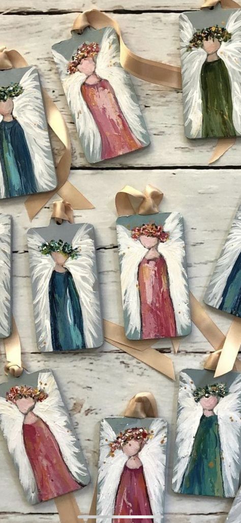 Hand Painted Angels, Simple Angel Painting, Textured Angel Painting Diy, Angel Art Painting, Angels Diy, Christmas Art For Kids, Christmas Palette, Christmas Angel Crafts, Diy Christmas Paintings