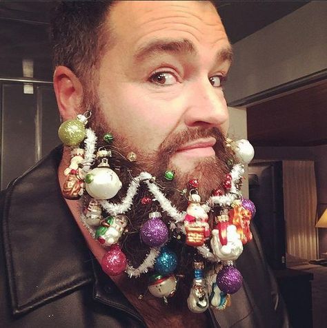 How-To: Make Your Own Beard Ornaments + Dean Banowetz has the Best Beard Ever | Modern Salon Beard Baubles, Beard Decorations, Viking Beard Styles, Glitter Nikes, Beard Suit, Beard Ornaments, Beard Costume, Glitter Beards, Braided Beard