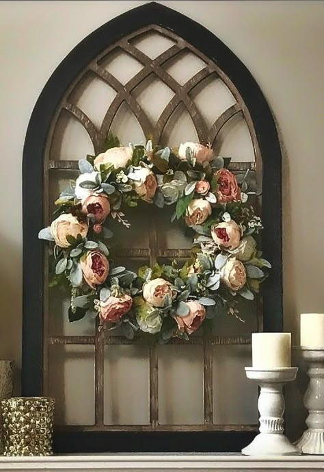 Elegant Mantel, Window Wreath, Mantel Decor, Decor Spring, Elegant Home Decor, Spring Home Decor, Church Decor, Mantel Decorations, Mantle Decor