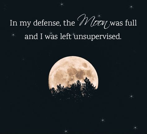 In my defense, the moon was full and I was left unsupervised. In My Defense The Moon Was Full, Funny Full Moon Quotes, In My Defense I Was Left Unsupervised, Sauce Quotes, Moon Cradle, Full Moon Quotes, Night Hike, Pallet Halloween, I Was Left Unsupervised