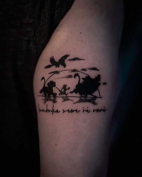 This tattoo represent scene from Lion King movie(1994). Lion King Tattoo, King Tattoo, Scene Tattoo, Lion King Movie, Piercing Studio, A Tattoo, Lion King, Tattoos And Piercings, Paw Print Tattoo