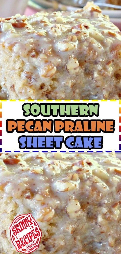 Southern Pecan Praline Sheet Cake Cheap Delicious Desserts, Praline Sheet Cake, Pecan Praline Cake, Pecan Frosting, Praline Cake, Pecan Desserts, Pecan Praline, Coconut Pecan Frosting, Butter Pecan Cake