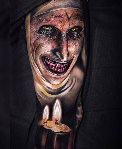 Valak 🖤 Artis Conjuring Tattoo, Best Tattoo Design For Women, Nun Tattoo, Tato Realis, Tattoo Design For Women, Black Skulls Wallpaper, Evil Tattoos, Nightmares Art, Dark Art Photography