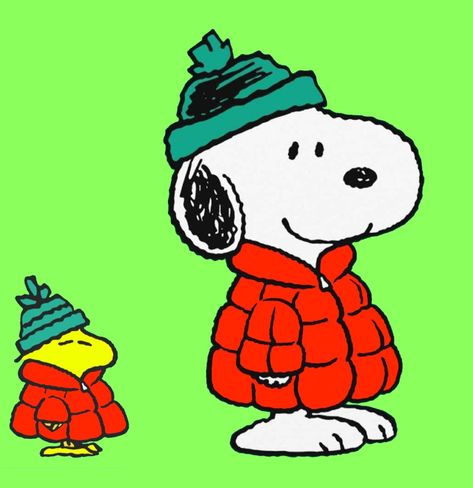 Christmas Snoopy And Woodstock, Snoopy Winter Pfp, Peanuts Cartoon Christmas, Winter Cartoon Characters, Winter Cartoon Drawing, Snoopy Puffer Jacket, Snowman Funny, Snoopy Drawing, Snoopy Valentine