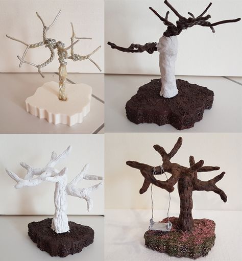 Arbre Mort (fil de fer, pâte polymère et polystyrène) Polystyrene Craft, Warhammer Terrain, Wire Tree Sculpture, Wool Needle Felting, Tree Lamp, Wire Tree, Tree Sculpture, Macrame Bracelet, Cold Porcelain