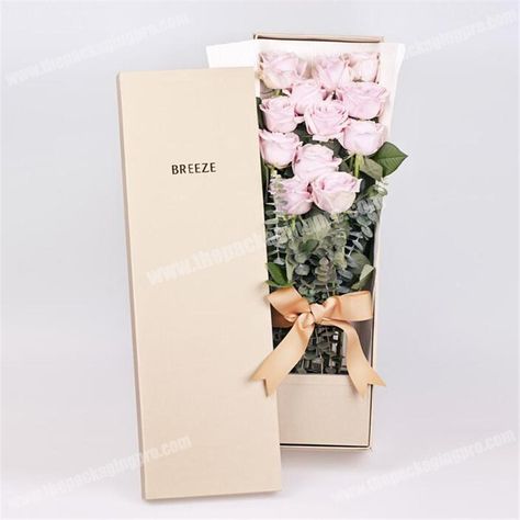 Elegant cardboard packaging long stem rose flower box Flower Delivery Box, Long Stem Rose, Vegetable Packaging, Flower Shop Decor, Valentines Day Baskets, Diy Bouquet Wrap, Bouquet Box, Flower Box Gift, Diy Arrangements