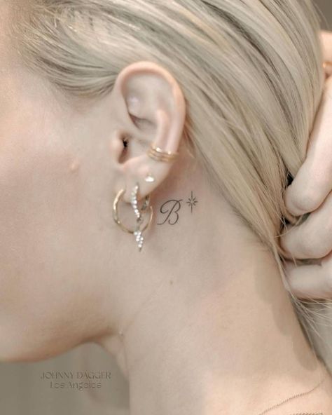 Behind the Ear Tattoos | Tattoofilter Letter Tattoos Behind The Ear, B Hand Tattoo, Small Letter B Tattoo, Letter Tattoo Behind Ear, B Finger Tattoo, Cursive B Tattoo, Initial B Tattoo, Letter Behind Ear Tattoo, Tattoo Letter B