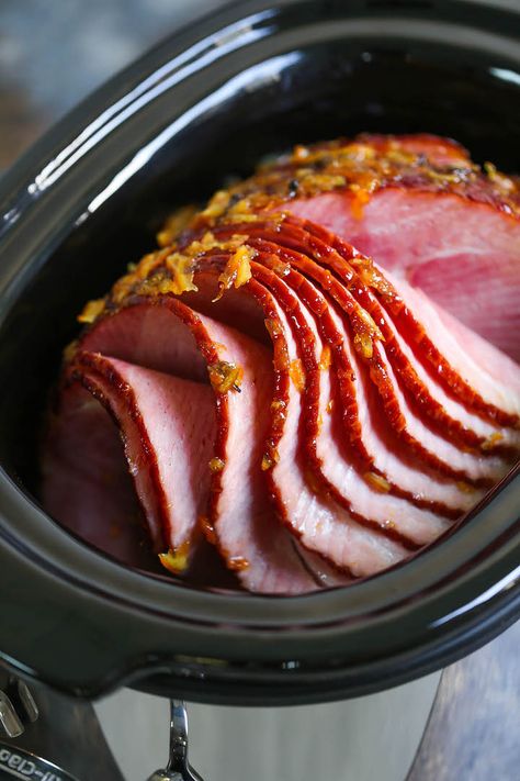 Slow Cooker Holiday Ham - The easiest no-fuss holiday ham ever made right in your crockpot. Set it and forget it for a ham so juicy, moist and flavorful! Cooking Ham In Crockpot, Easy Ham Recipes, Precooked Ham, Christmas Ham Recipes, Slow Cooker Christmas, Slow Cooker Ham, Crockpot Ham, Easy Ham, Holiday Ham