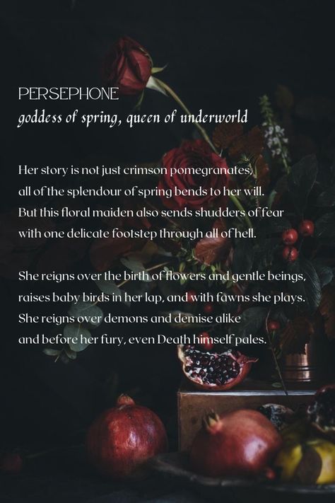 Goddess Persephone Aesthetic, Persephone Goddess Correspondences, Persephone Name Meaning, Persephone Colors, Persephone Line Art, Who Is Persephone, Persephone Decor, Persephone Powers, Persephone Tarot Card