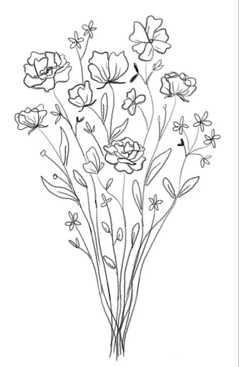 Flower flowers bouquet multiple flowers lines line art simple DIY idea draws drawing drew draw art artistic artsy tattoo pencil sketch sketching room decor painting penciling Flower Bouquet Line Art, Bouquet Line Art, Bouquet Drawing, Flowers Drawn, Flower Bouquet Drawing, Simple Flower Drawing, Wildflower Drawing, Wildflower Wedding Bouquet, Flower Boquet