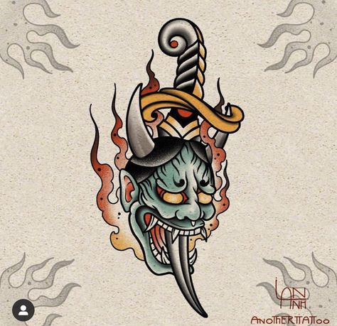 Old School Style Tattoo, Traditional Japanese Tattoo Flash, School Japanese, Oni Tattoo, Old School Tattoos, Americana Tattoo, Traditional Tattoo Flash Art, Traditional Tattoo Inspiration, Tattoo Old School