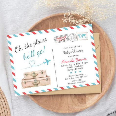 Travel Baby Shower Invitation, Airplane Invites Gender Reveal Neutral, Travel Baby Shower Invitations, Vintage Party Theme, Travel Invitation, Travel Baby Showers, Airplane Baby Shower, Adventure Baby Shower, Sprinkle Invitations, Travel Baby