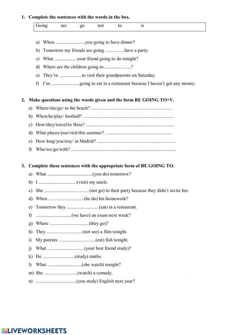 Be Going To Worksheet, Weather Worksheets, Esl Teaching Resources, Grammar Exercises, Subject And Predicate, English Exercises, English Grammar Worksheets, Going To, English Worksheets For Kids