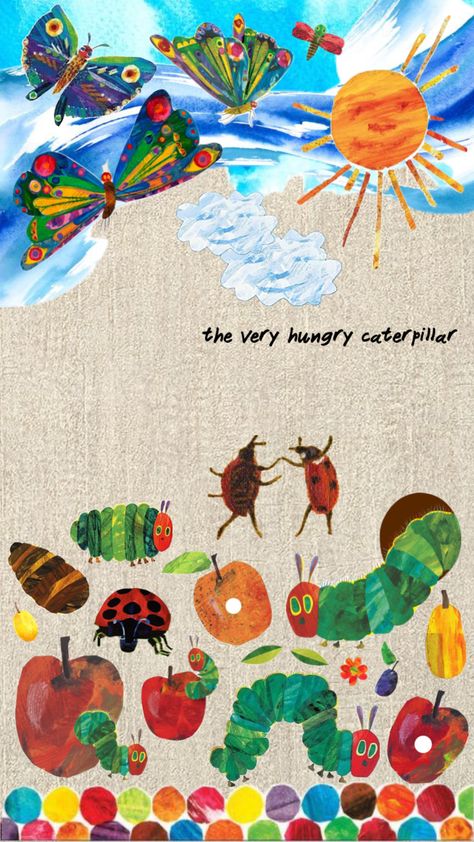 Hungry Caterpillar Wallpaper, The Very Hungry Caterpillar Art, Caterpillar Wallpaper, Hungry Caterpillar Art, Caterpillar Art, The Hungry Caterpillar, The Very Hungry Caterpillar, Eric Carle, Collage Poster