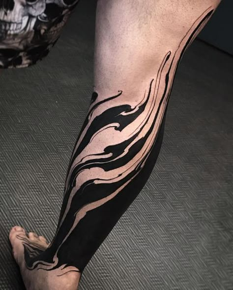 Cyberpunk Tattoo, Abstract Tattoo Designs, Blackout Tattoo, Fire Tattoo, Leg Sleeve Tattoo, Calf Tattoo, Waves Tattoo, Black Ink Tattoos, Abstract Tattoo