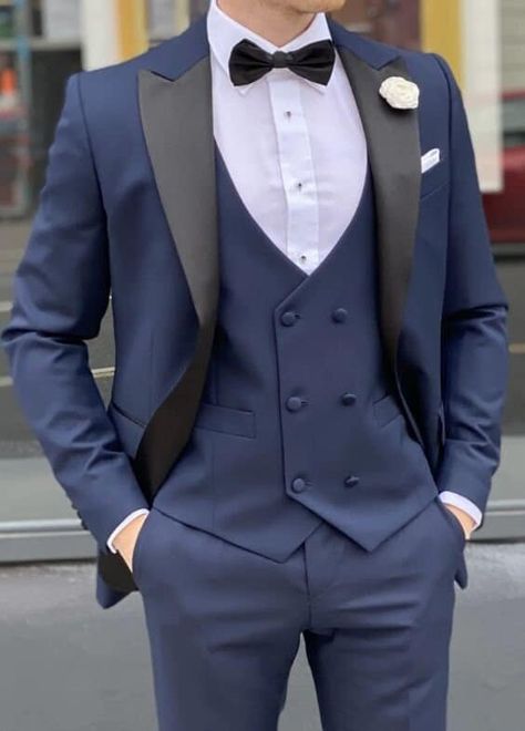 Prom Suits For Men Unique Blue, Wedding Tux Blue, Groomsmen Blue Suit, Blue Suit Summer Wedding, Prom Suits For Men Unique, Navy Blue 3 Piece Suit, Blue 3 Piece Suit, Chambelanes Outfits, Blue Groomsmen Suits