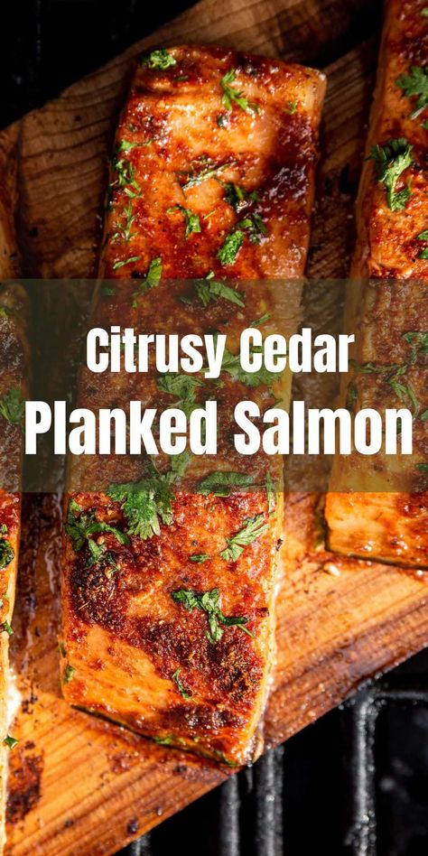 This salmon recipe is pure delight - discover this zesty citrus glaze and the tantalizing smokiness from the cedar plank, creating a dish that'll leave you swooning for more! 🍊🍋🪵 Cedar Planked Salmon Grilled, Planked Salmon Recipes Grilling, Cedar Planked Salmon, Salmon Plank Recipes, Cedar Plank Salmon Bbq, Plank Salmon On The Grill, Salmon Cedar Plank Recipes, Cedar Plank Salmon Oven, Plank Salmon Oven