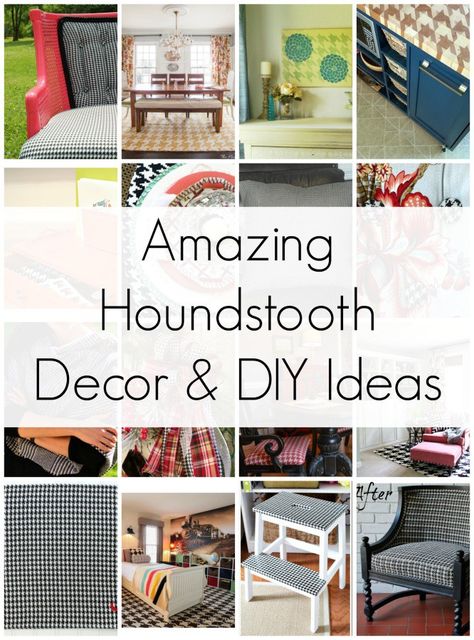 A round up of houndstooth decor and houndstooth DIY ideas! Because houndstooth is my favorite color! Houndstooth Decor Interior Design, Houndstooth Decor, Houndstooth Pillows, Thrift Store Diy, Houndstooth Fabric, Condo Interior, English Decor, Treasure Crafts, Chair Makeover