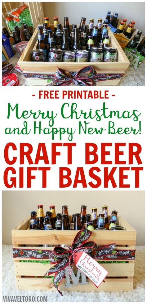 Know a beer lover? This craft beer gift basket for men would be the ultimate beer lovers gift! #beer #giftbaskets #printable Beer Gift Basket For Men, Craft Beer Gift Basket, Beer Gift Basket, Beer Gift Baskets, Gift Basket For Men, Beer Christmas Gifts, Beer Gifts Basket, Beer Basket, Craft Beer Gifts