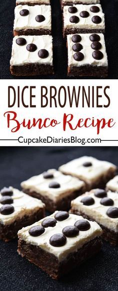 Bunco night needs de Bunco night needs dessert! Dice Brownies look just like dice and they're perfect to serve at Bunco. Great for a take-home treat! Dice Brownies, Decorative Brownies, Bunko Food, Bunco Snacks, Bunco Food, Game Night Snacks, Bunco Gifts, Bunco Night, Cupcake Diaries