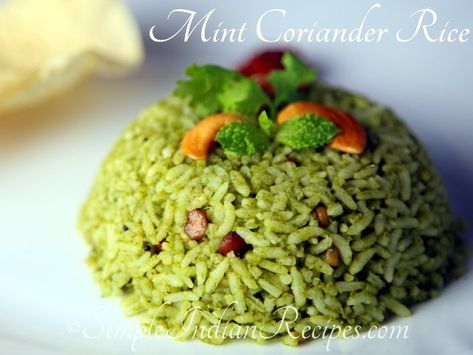 Mint Coriander Rice Mint Rice, Mint Rice Indian Recipe, Indian Cookbook, Indian Rice Recipes, Rice Varieties, Easy Indian Recipes, Mint Recipes, Snap Food, Chutney Recipes