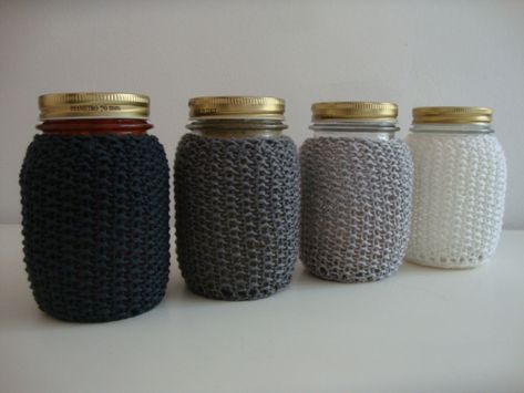 Knit Decorations, Jar Lunches, Knitting Yarn Storage, Charity Knitting, Mason Jar Cozy, Jar Meals, Knitting Needle Storage, Knitted Stuff, Knitting Patterns Free Beginner