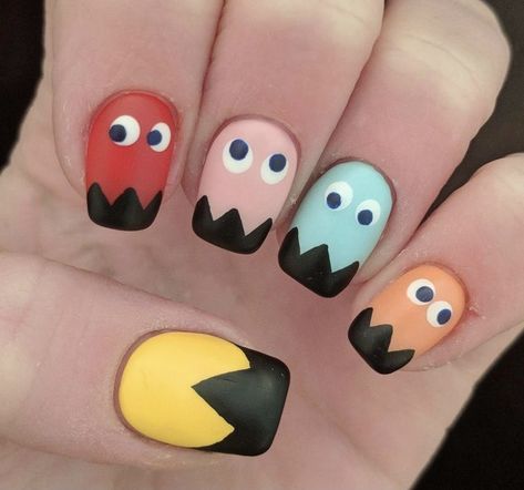 Pac Man Nails, Crazy Nail Art, Mens Nails, Nail Art For Beginners, Anime Nails, Cute Nail Art Designs, Crazy Nails, Nail Art Designs Videos, Nails For Kids