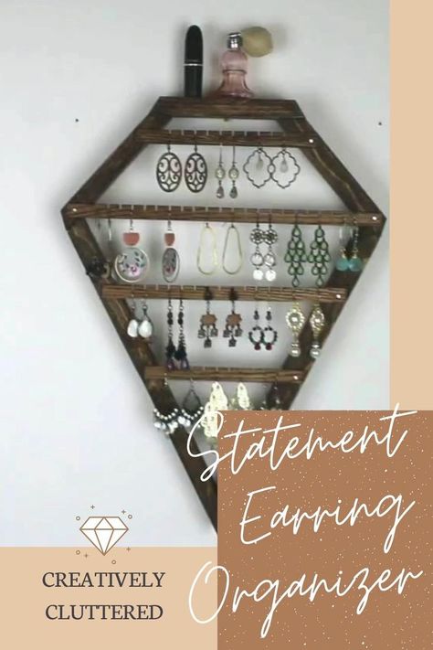 Earring Holder Wall, Hanging Jewelry Storage, Tangled Jewelry, Jewelry Organizer Diy Wall, Jewelry Storage Diy, Jewelry Organizer Wall, Diy Jewelry Display, Diamond Wall, Diy Jewelry Holder