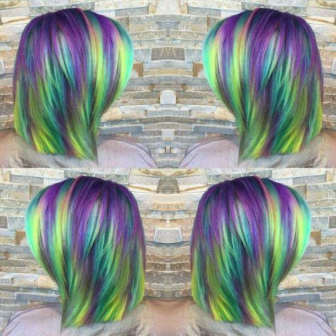 Pretty! Purple And Green Hair, Yellow Peacock, Peacock Hair, Galaxy Hair, Blond Balayage, Hair Color Crazy, Multicolored Hair, Green Neon, Awesome Hair