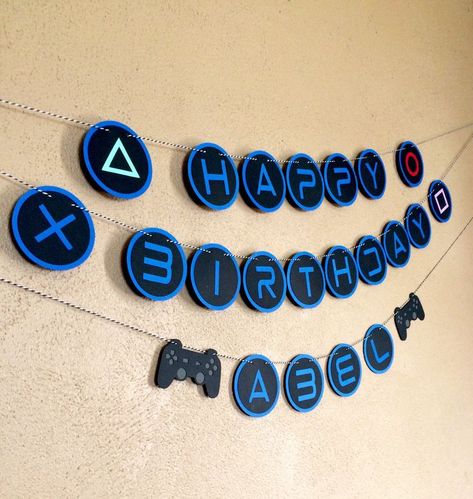 Playstation Birthday, Banner Gamer, Xbox Birthday Party, Playstation Party, Banner Game, Gamer Birthday Party, Birthday Party Video, Gaming Party, Gamer Decor