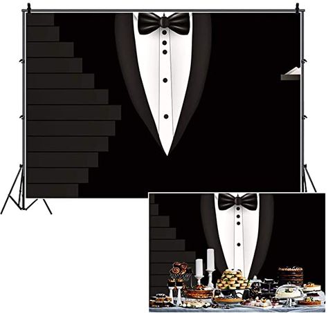 Amazon.com : AOFOTO 7x5ft Father's Day Background Black Tuxedo Suit Bow Tie White Shirts Graphic Stairs Photography Backdrop Boyfriend Dad Birthday Party Celebration Stage Performance Backcloth Photo Studio Props : Electronics Photo Booth Props Birthday, Black Tuxedo Suit, Bow Tie Party, Tuxedo Bow Tie, Groomsmen Tuxedos, Black Tie Party, Props Art, Great Backgrounds, Studio Props