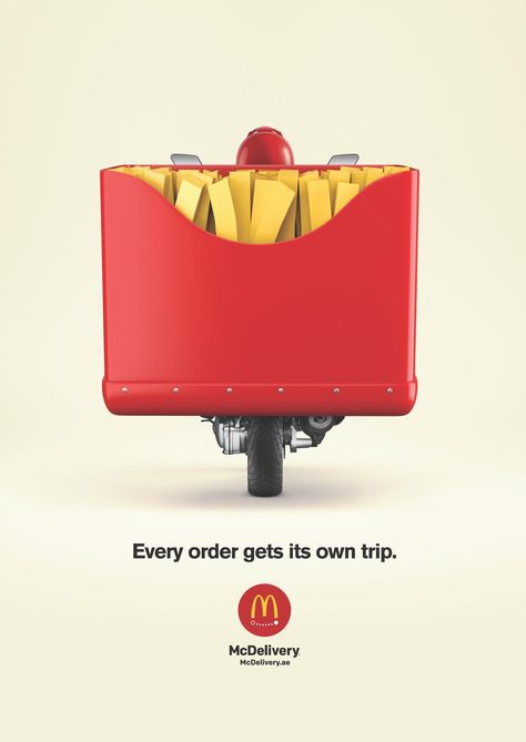 McDonald’s treats every order as an individual delivery. ‘Every Order Get It’s Own Trip’ campaign 광고 디자인, Ad Of The World, Publicidad Creativa, Best Ads, Poster Ads, Advertising Ads, Marca Personal, Print Advertising, Social Media Design Graphics