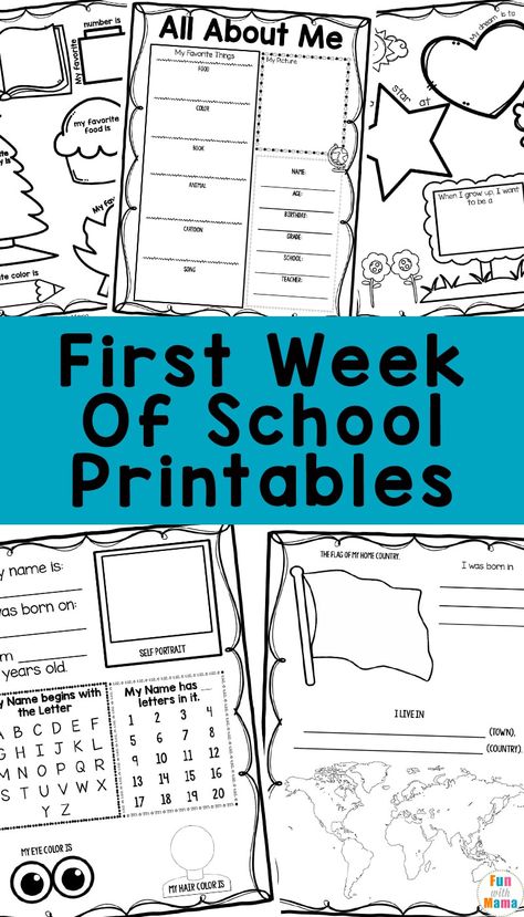 These First Day of School Activities + Printables are a great way to get your child excited about school. Great for homeschooling as well! First Day Of School Worksheets, Free School Printables, First Week Activities, Back To School Worksheets, Homeschool Fun, First Day Activities, School Timetable, First Week Of School Ideas, First Week Of School