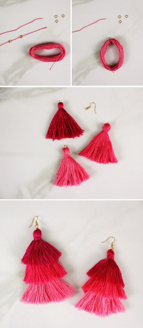 DIY Tassel Earrings In 3 Colorful Ways • A Subtle Revelry Meaning Necklace, Make Tassels, Diy Tassel Earrings, How To Make Tassels, 14k Gold Hoop Earrings, Diy Jewelry Earrings, Diy Jewelry Inspiration, Diy Tassel, Tassel Jewelry