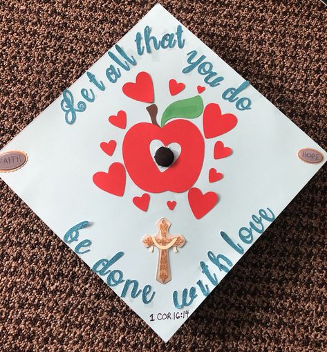 #teacher #graduation #faith #love #graduationcap #jesus #catholic Catholic Graduation Cap, Grad Cap Ideas, Teacher Graduation, Diy Graduation Cap, Diy Graduation, Grad Caps, Cap Decoration, Cap Ideas, Graduation Caps