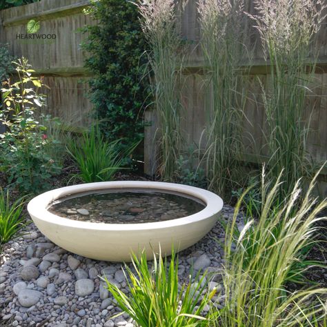 Simple Garden Water Features, Bowl Water Features In The Garden, Garden Water Bowl, Round Water Feature, Gravel Border, Bowl Water Feature, Solar Water Feature, Container Water Gardens, Garden Pond Design