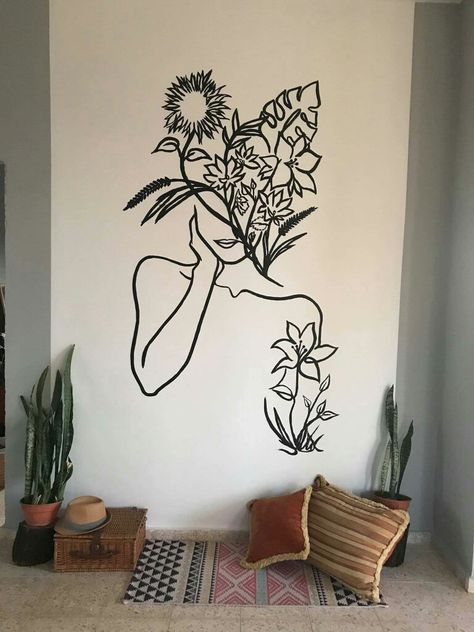 Minimal wall drawing Wall Drawing Ideas Bedroom, Simple Wall Drawings, Wall Drawing Ideas Creativity, Wall Sketch, Wall Drawing Ideas, Wall Drawings, Wall Hanging Designs, Creative Walls, Painting Decor