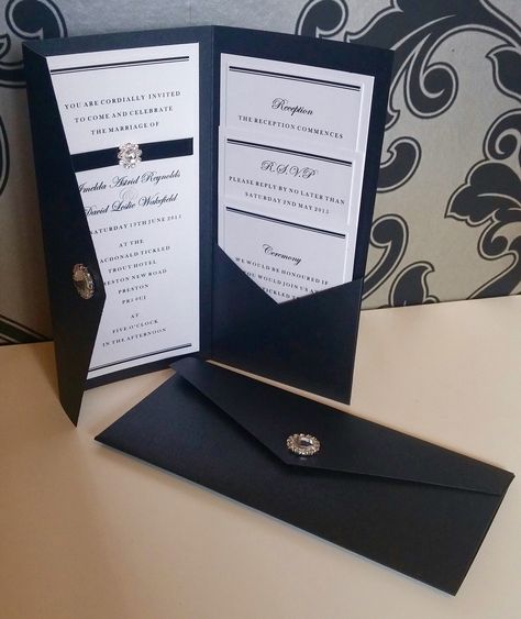 Black & White Pocketfold Invitation with a touch of Bling Husband Birthday Quotes, Ideas For Birthday Party, 21st Ideas, Pocketfold Invitations, Unique Wedding Cards, Black Wedding Invitations, Black Invitation, Dad Birthday Card, Invitations Diy