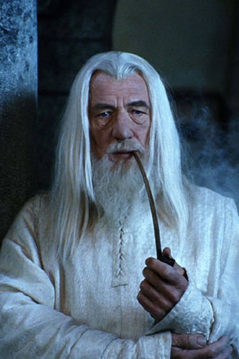 [b]Film:[/b] The Lord Of The Rings [b]Character:[/b] Gandalf The White [b]Played by:[/b] Ian McKellan After Gandalf The Grey falls into a fiery pit and spars with a demon, he is reincarnated as Gandalf The White and also suddenly sports amazing silken white locks. Lotr Gandalf, Fantasy Knight, Lord Of Rings, Gandalf The White, Concerning Hobbits, John Howe, Gandalf The Grey, Personaje Fantasy, Ian Mckellen