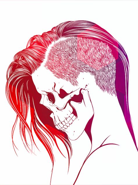 shaved head color skull Hipster Girl Drawing, Pop Art Vintage, Skull Girls, Skull Coloring Pages, Skulls Drawing, Hipster Girls, Skull Illustration, White Drawing, A Skull