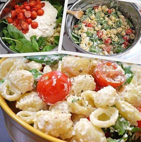 Try Roasted Garlic Pasta Salad! You'll just need 1 point cherry tomatoes, 1 lb. pasta shells, 1 head garlic, 1/2 Tbsp olive oil, 3 cups baby spinach, 15 oz.... Roasted Garlic Pasta Salad, Garlic Pasta Salad, Types Of Salads, Roasted Garlic Pasta, Garlic Pasta, Idee Pasto Sano, Pasta Salad Recipes, Vegetable Salad, Tortellini