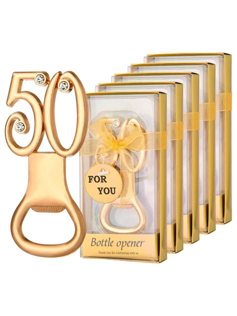 Gold 50 Bottle Opener For 50th Birthday Party Favors And 50th Wedding Anniversary Party Decorations, Popular Gold And Black Theme Party Supplies, Party Gifts,Family Gathering Gifts, Great Dad Gifts, Mom Gifts, Teachers Gifts, Sister Gifts, Fun Gifts For Friends.I discovered amazing products on SHEIN.com, come check them out! 50th Birthday Guest Gift Ideas, Black Theme Party, Fun Gifts For Friends, 50th Birthday Party Favors, Wedding Anniversary Party Favors, Wedding Anniversary Party Decorations, Gifts Sister, Anniversary Party Favors, 50th Wedding Anniversary Party