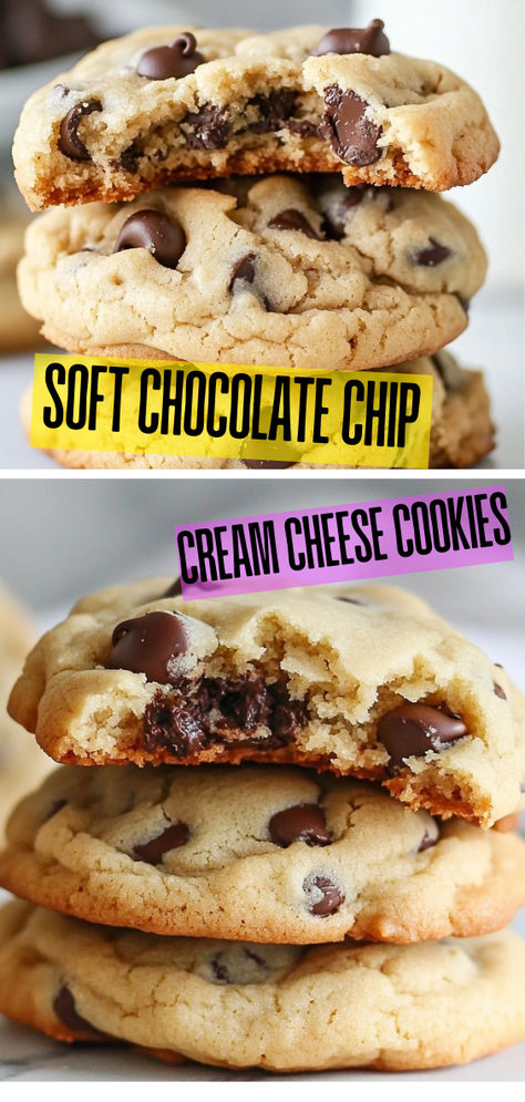 Indulge in the soft, rich goodness of Chocolate Chip Cream Cheese Cookies! These cookies are perfectly soft and chewy, with a hint of tangy cream cheese that makes them irresistibly moist. Loaded with melty chocolate chips, they’re a delicious twist on the classic chocolate chip cookie. Perfect for a sweet treat or to share with friends and family! Save this easy recipe and enjoy the ultimate comfort cookie! Chocolate Chip Cookies With Cream Of Tartar, Chewy Cookies Chocolate Chip, Soft Chocolate Chip Cookie Recipe Easy, Gooey Cookie Recipes, Samoan Cookies, Cream Cheese Cookies Recipes Easy, How To Make Soft Cookies, Chocolate Chip Cookies With Cream Cheese, Chocolate Chip Cream Cheese Cookies