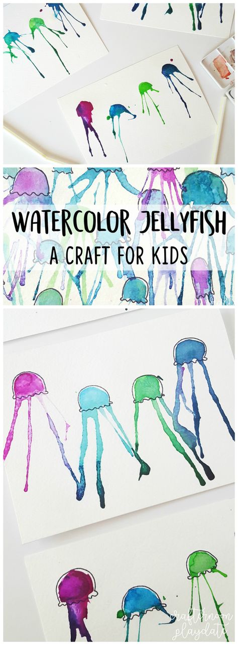 Ocean Directed Drawing For Preschool, Watercolor Kids Projects, Ocean Process Art, Jellyfish Activities, Jellyfish Activities Preschool, Jellyfish Art For Kids, Jellyfish Craft Preschool, Kids Watercolor Painting Ideas, Watercolor For Kids